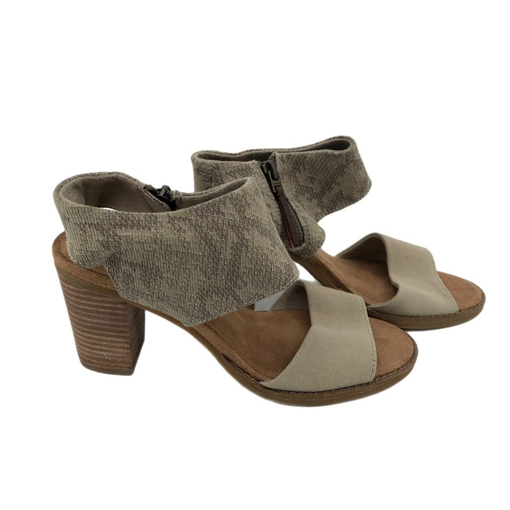 Toms Beige Canvas Sandal Heels | Zip Closure